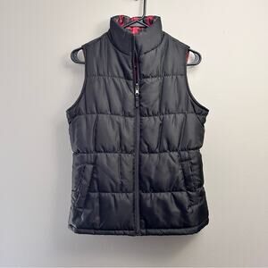 Merona Reversible Puffy Women's Vest Black and Red Plaid Sz S